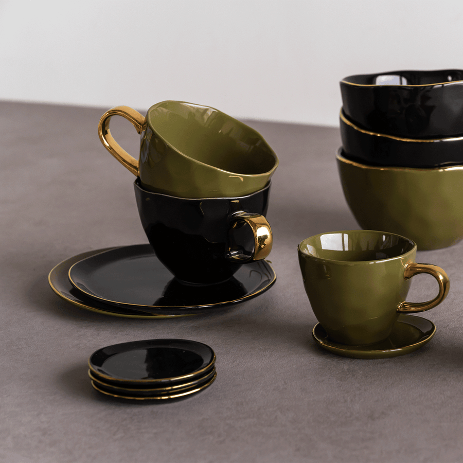 Good Morning bord Ø9 cm - Black - Set van 4