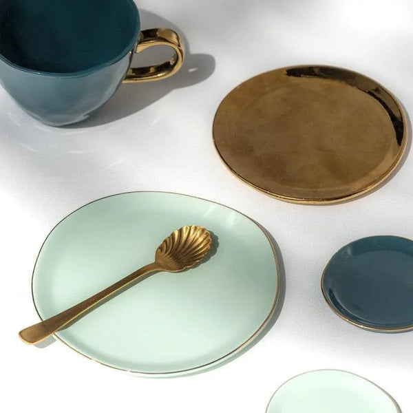 Good Morning bord Ø9 cm - Blue Green - Set van 4