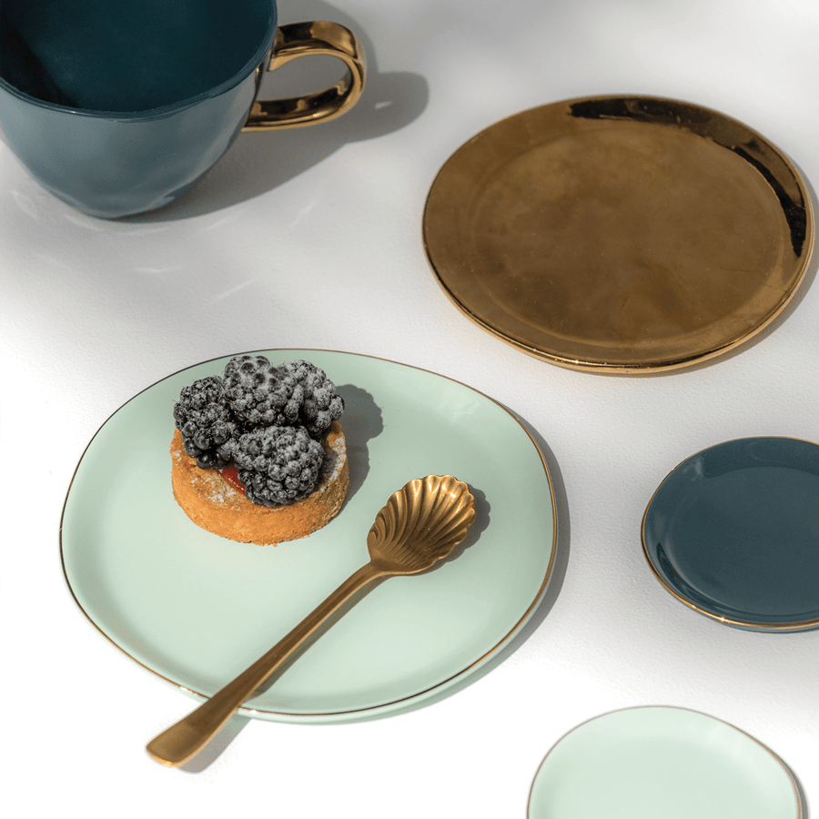 Good Morning bord Ø9 cm - Blue Green - Set van 4