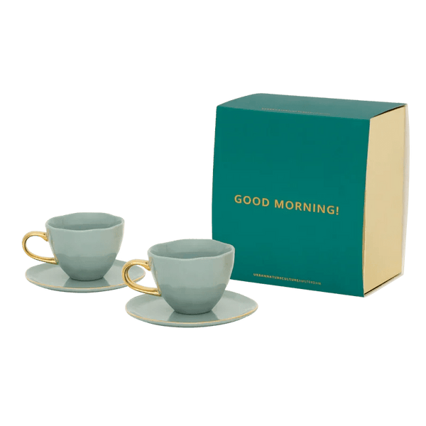 Good Morning Kop Cappuccino/Tea and bord Papaya/slate, set van 4, in gift pack