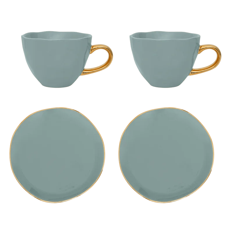 Good Morning Kop Cappuccino/Tea and bord Papaya/slate, set van 4, in gift pack
