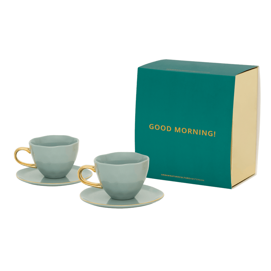 Good Morning Kop Cappuccino/Tea and bord Papaya/slate, set van 4, in gift pack