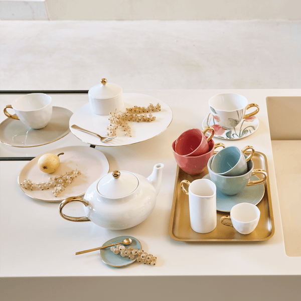 Good Morning Kop Cappuccino/Tea and bord Papaya/slate, set van 4, in gift pack