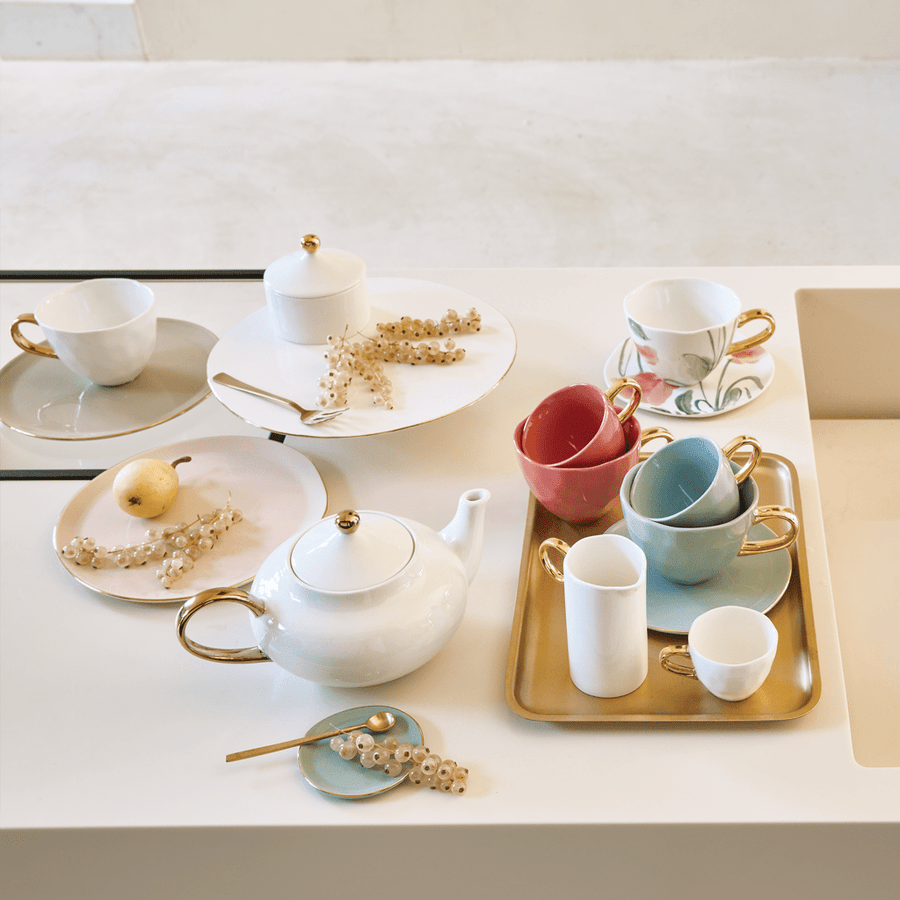 Good Morning Kop Cappuccino/Tea and bord Papaya/slate, set van 4, in gift pack