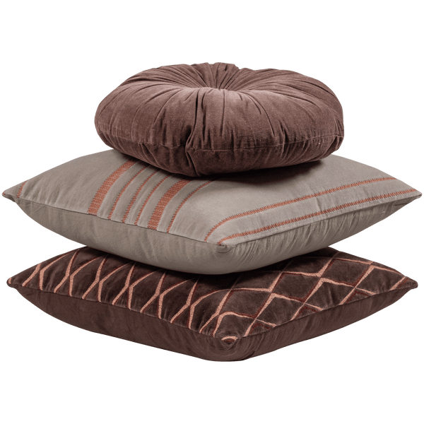 AZIZ Kussen VELVET BRUIN/NATUREL - SET VAN 3