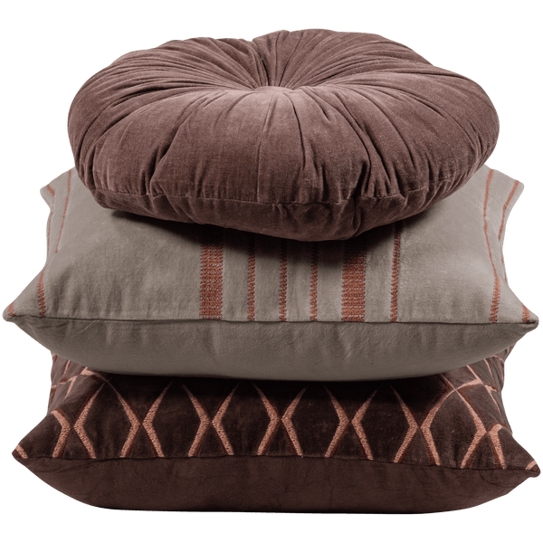AZIZ Kussen VELVET BRUIN/NATUREL - SET VAN 3