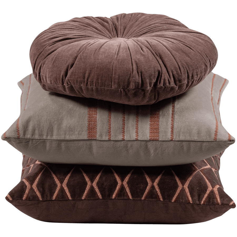 AZIZ Kussen VELVET BRUIN/NATUREL - SET VAN 3