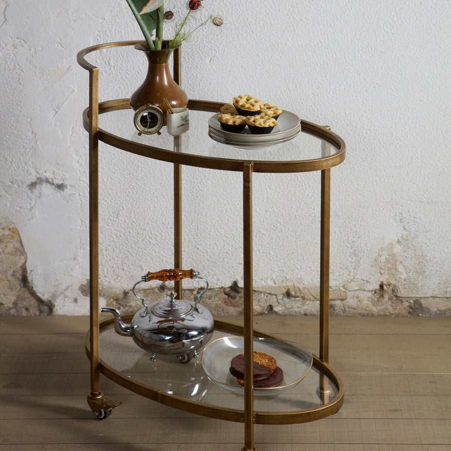 PUSH TROLLEY METAAL ANTIQUE BRASS