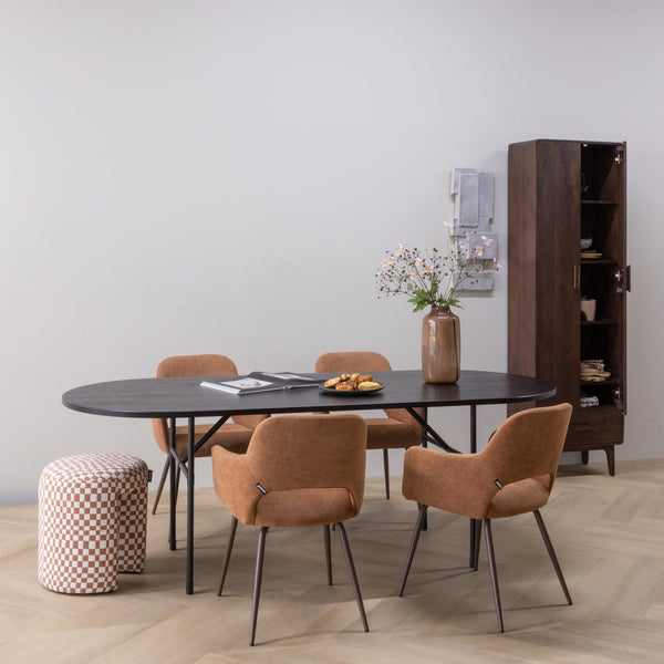 ARTHUR EETTAFEL OVAAL MET H-POOT EIKEN ZWART [fsc]