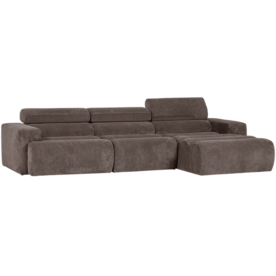 NOVI CHAISE LONGUE BANK RECHTS RIBSTOF GRIJSBRUIN