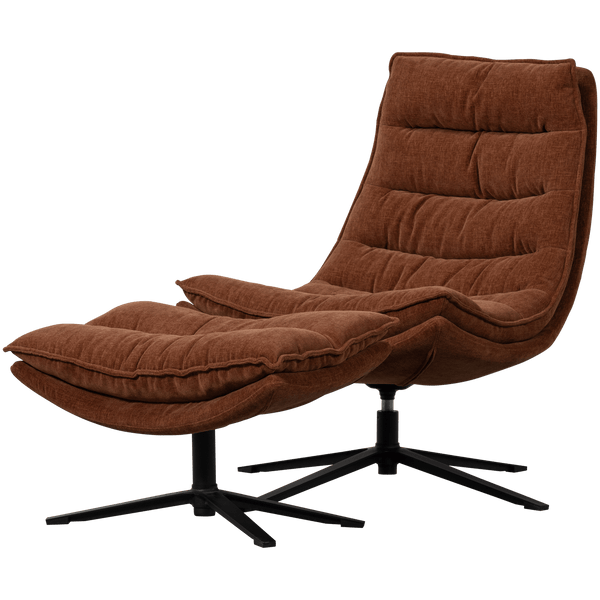 KUBE DRAAIFAUTEUIL MET HOCKER BRUIN