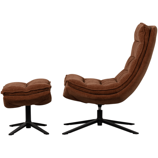 KUBE DRAAIFAUTEUIL MET HOCKER BRUIN
