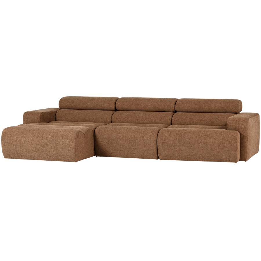 NOVI CHAISE LONGUE BANK LINKS BOUCLE KARAMELBRUIN