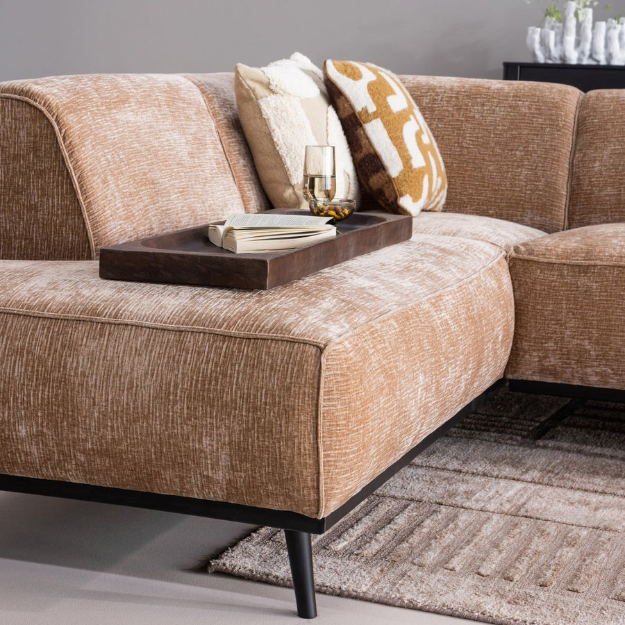 STATEMENT HOEKBANK LINKS CHENILLE VELVET PERZIKROZE