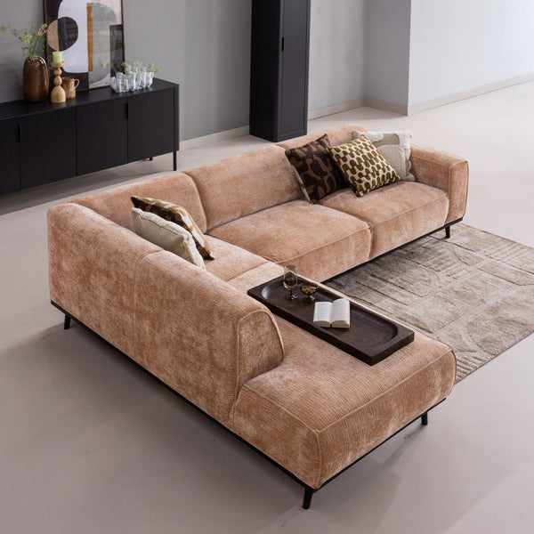 STATEMENT HOEKBANK LINKS CHENILLE VELVET PERZIKROZE