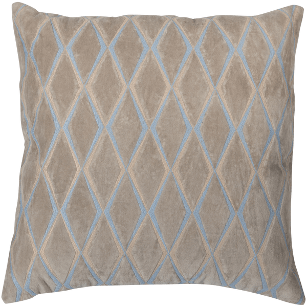LAON Kussen VELVET NATUREL/BLAUW - SET VAN 3