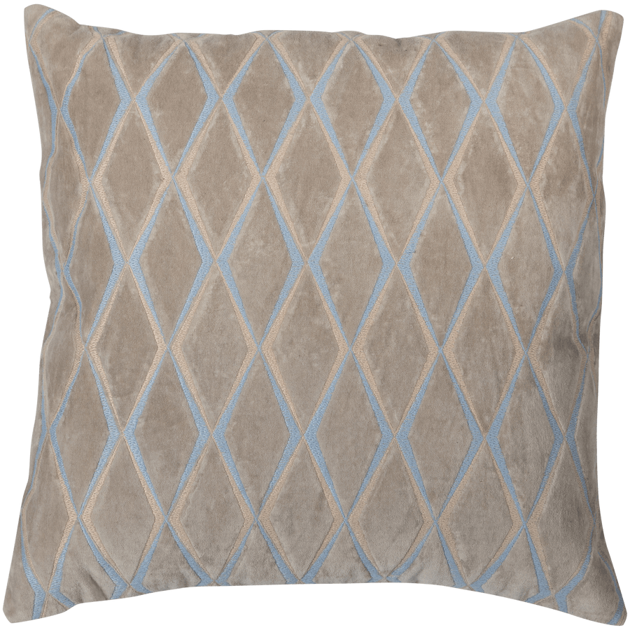 LAON Kussen VELVET NATUREL/BLAUW - SET VAN 3
