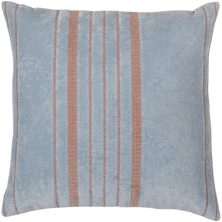LAON Kussen VELVET NATUREL/BLAUW - SET VAN 3