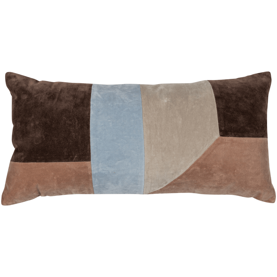 LAON Kussen VELVET NATUREL/BLAUW - SET VAN 3