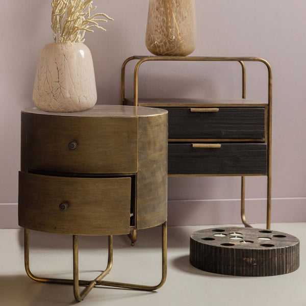 GLOSSY ROND KASTJE METAAL ANTIQUE BRASS