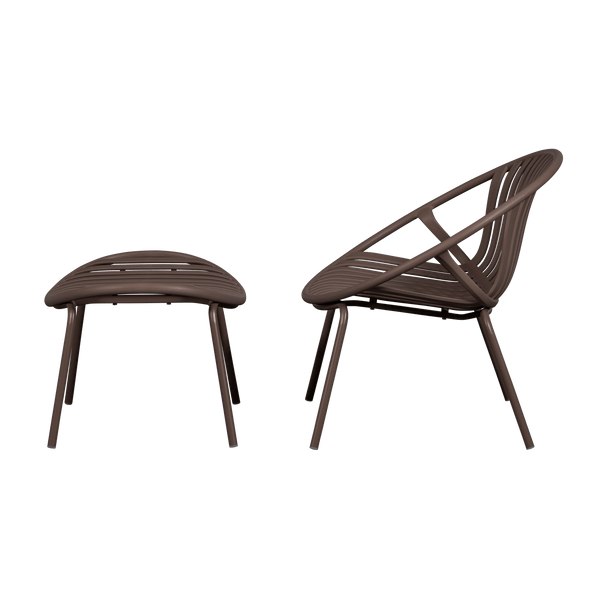 BRUCE TUIN LOUNGESTOEL + HOCKER PP/METAAL PAARS/BRUIN