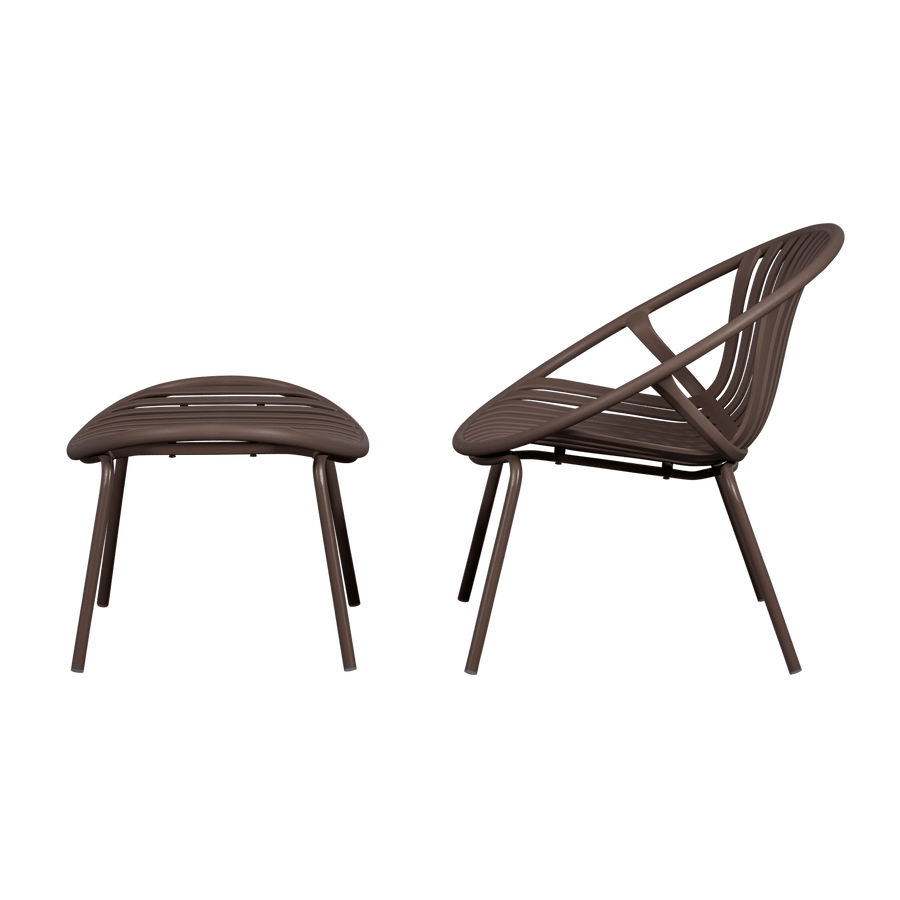 BRUCE TUIN LOUNGESTOEL + HOCKER PP/METAAL PAARS/BRUIN
