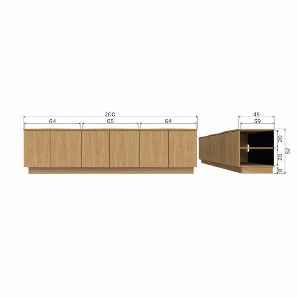 ZUMA TV MEUBEL 200 CM EIKEN FINEER TRANSPARANT [fsc]