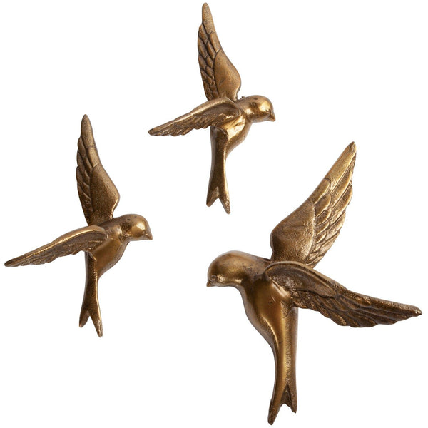 AVALER TOO VOGELS METAAL ANTIQUE BRASS - SET VAN 3