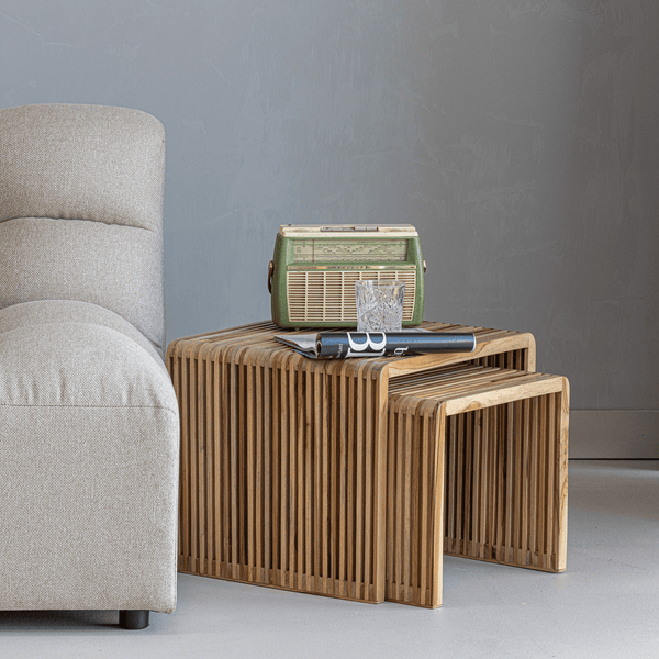 JASMIJN BIJZETTAFEL RECYCLED TEAK NATUREL - SET VAN 2