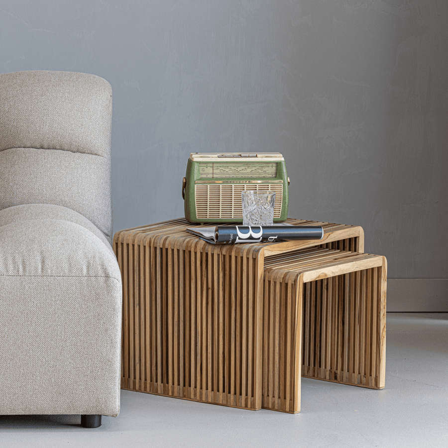 JASMIJN BIJZETTAFEL RECYCLED TEAK NATUREL - SET VAN 2