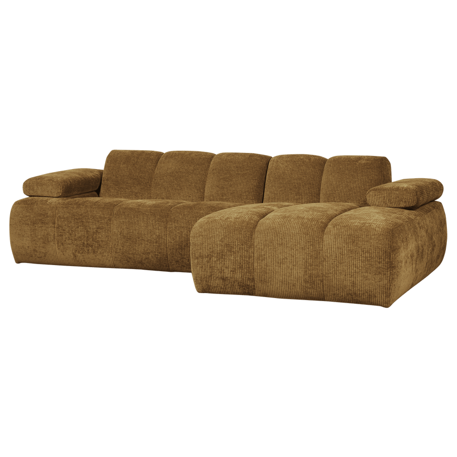MOJO CHAISE LONGUE BANK RECHTS RIBSTOF HONINGGEEL