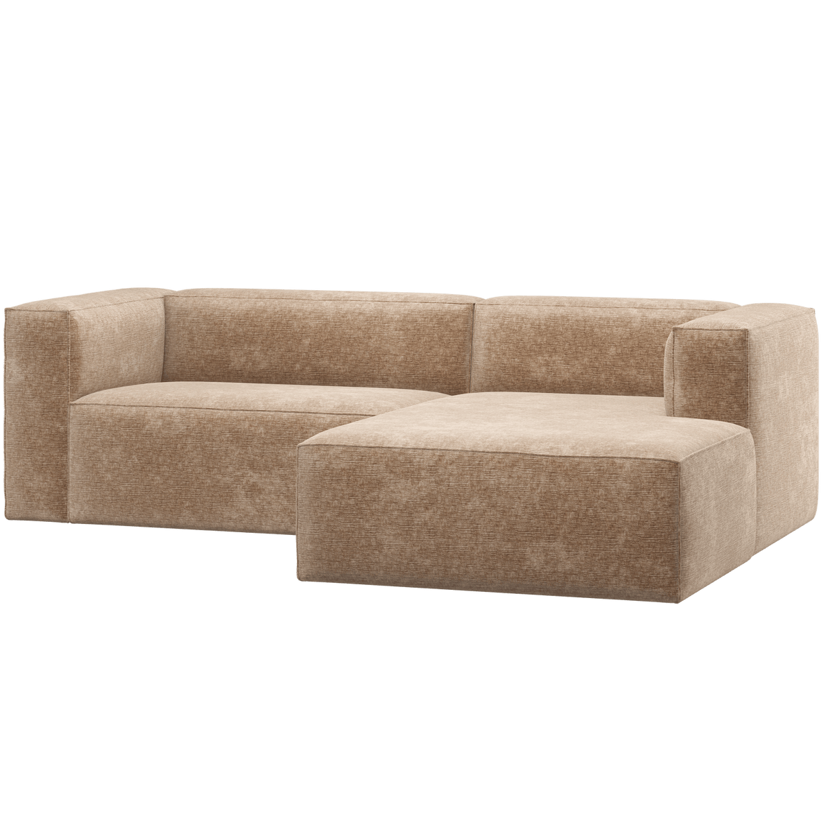 BEAN CHAISE LONGUE BANK RECHTS CHENILLE VELVET PERZIKROZE