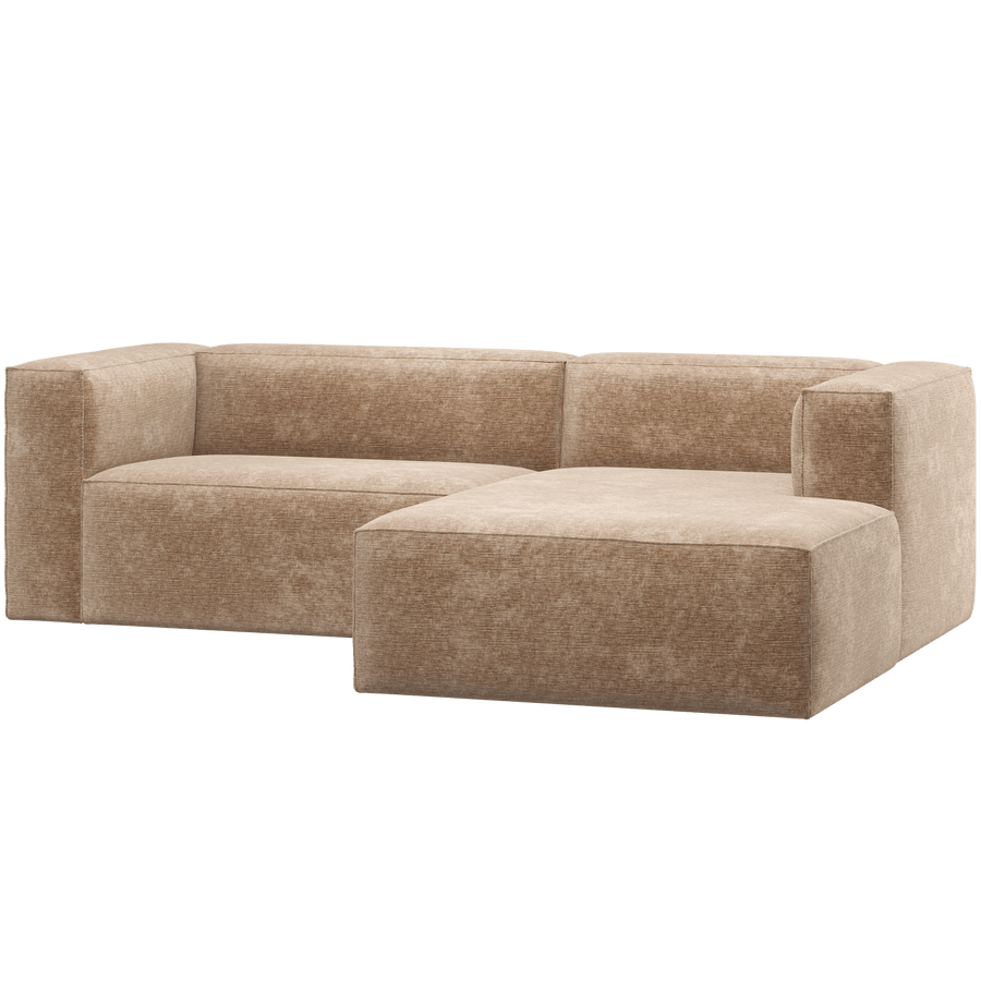 BEAN CHAISE LONGUE BANK RECHTS CHENILLE VELVET PERZIKROZE