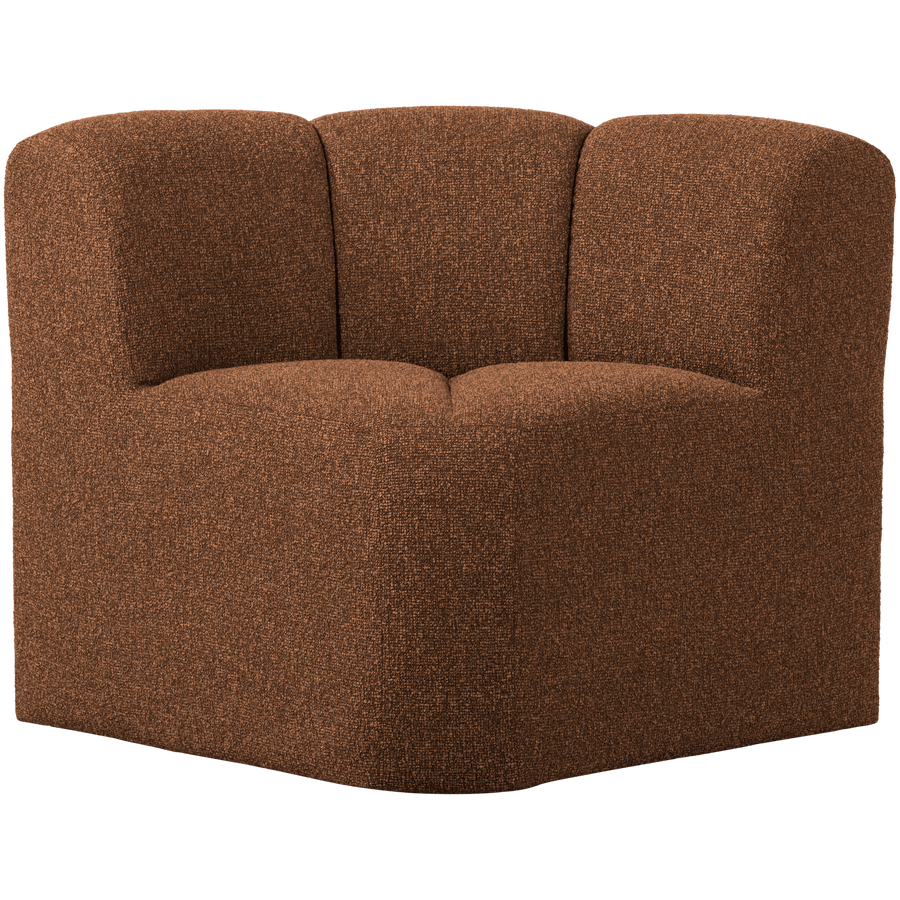 MOJO EETBANK HOEK MET RUGLEUNING BOUCLE ROESTBRUIN MELANGE