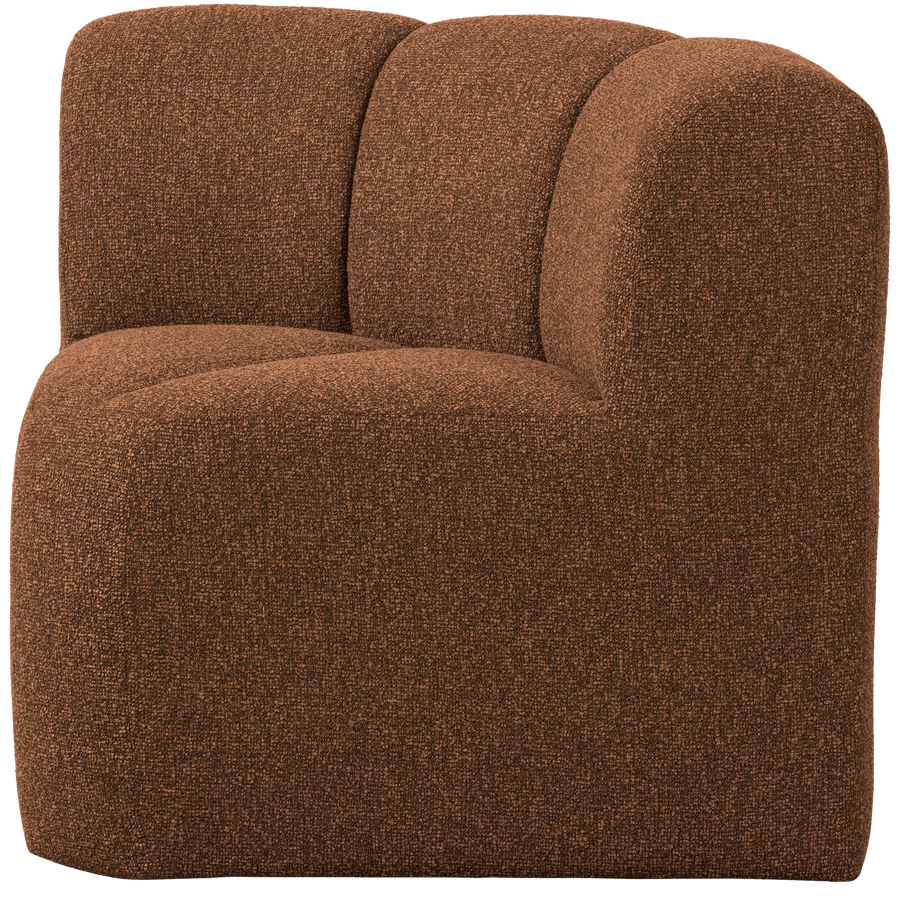 MOJO EETBANK HOEK MET RUGLEUNING BOUCLE ROESTBRUIN MELANGE