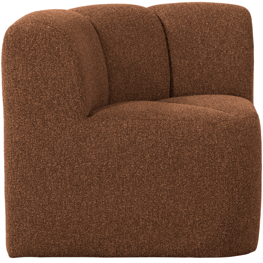MOJO EETBANK HOEK MET RUGLEUNING BOUCLE ROESTBRUIN MELANGE