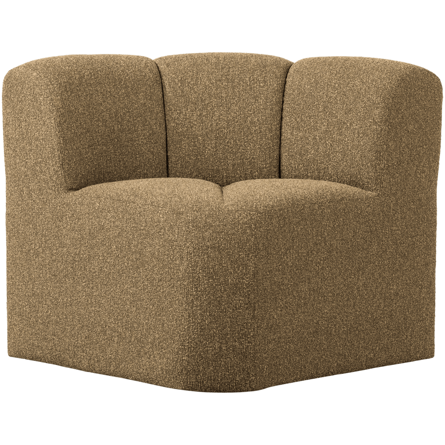 MOJO EETBANK HOEK MET RUGLEUNING BOUCLE GEEL/BRUIN MELANGE