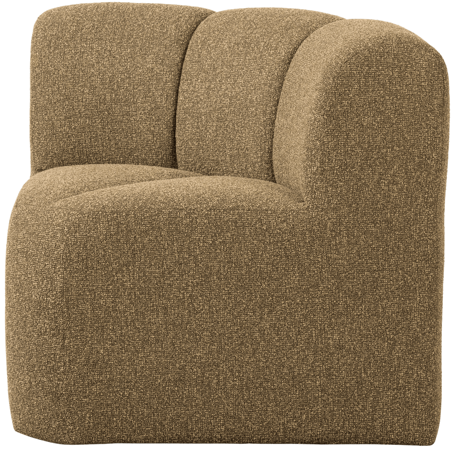 MOJO EETBANK HOEK MET RUGLEUNING BOUCLE GEEL/BRUIN MELANGE