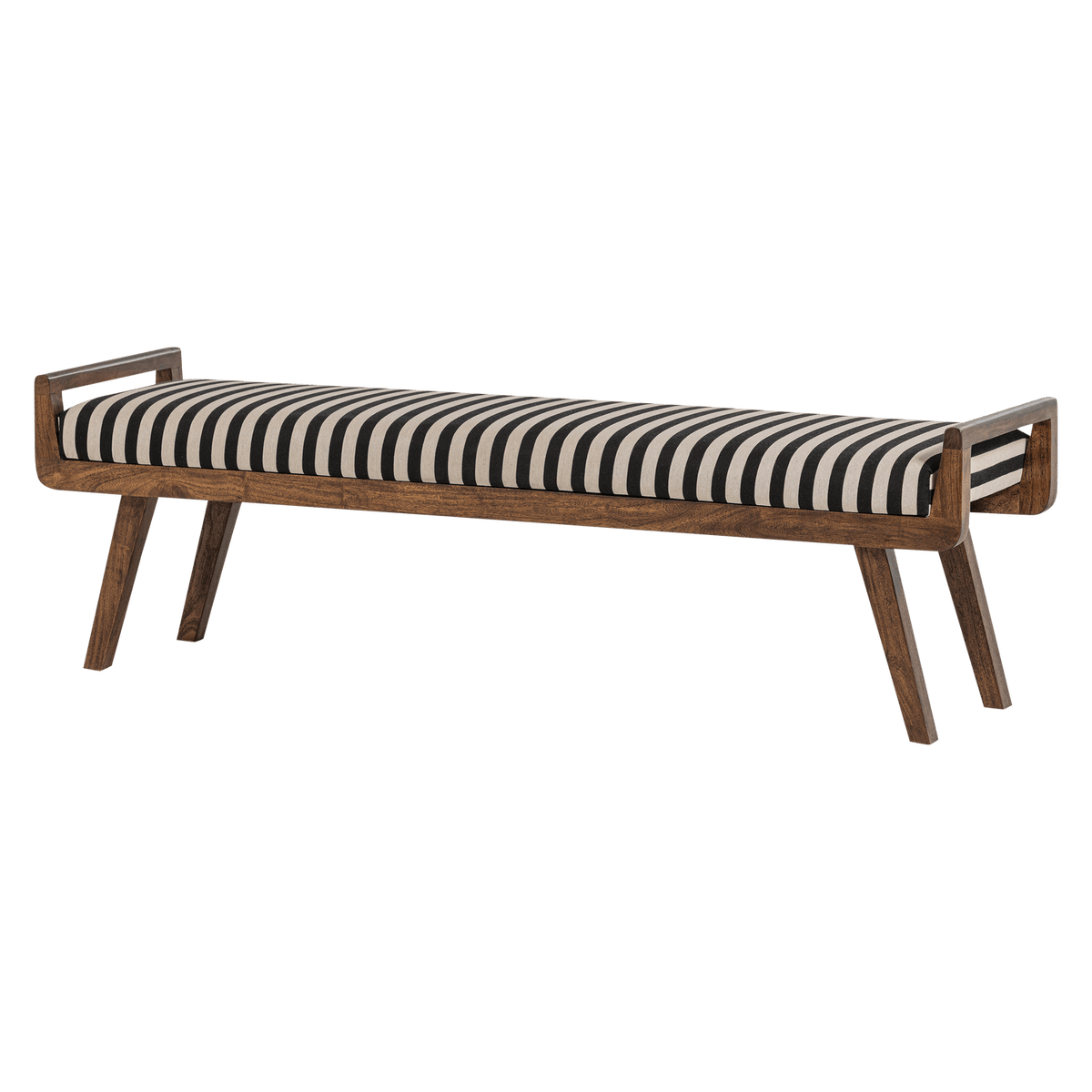 VALO BANKJE HOUT BRUIN MET STREEPSTOF ZWART/WIT