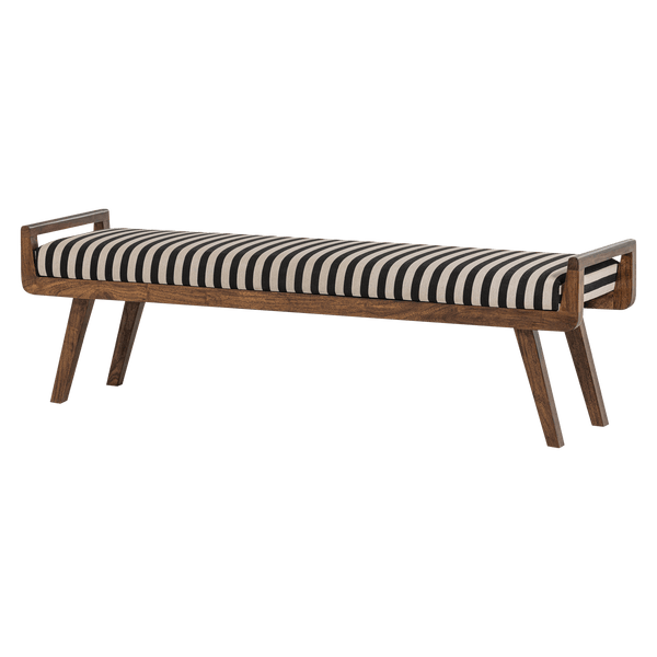VALO BANKJE HOUT BRUIN MET STREEPSTOF ZWART/WIT