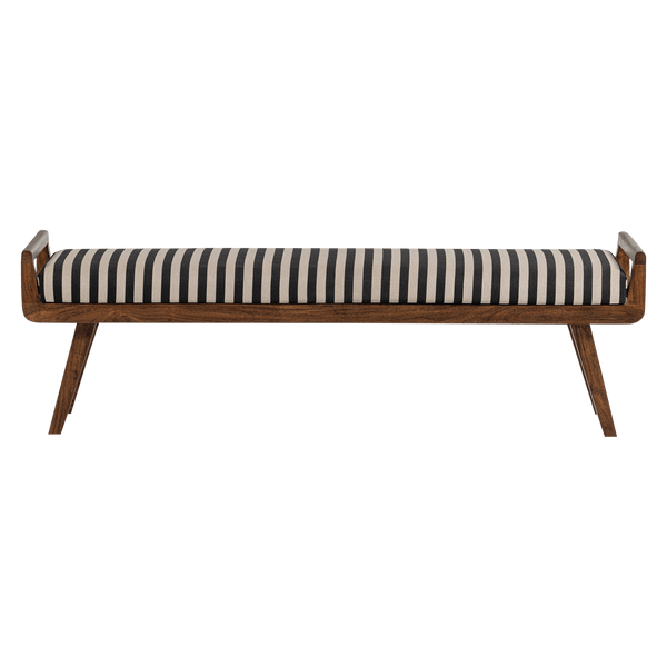 VALO BANKJE HOUT BRUIN MET STREEPSTOF ZWART/WIT