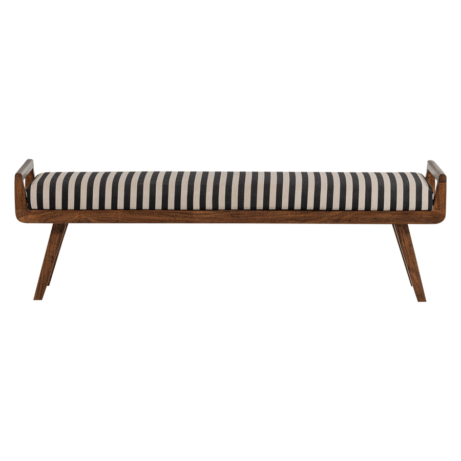 VALO BANKJE HOUT BRUIN MET STREEPSTOF ZWART/WIT