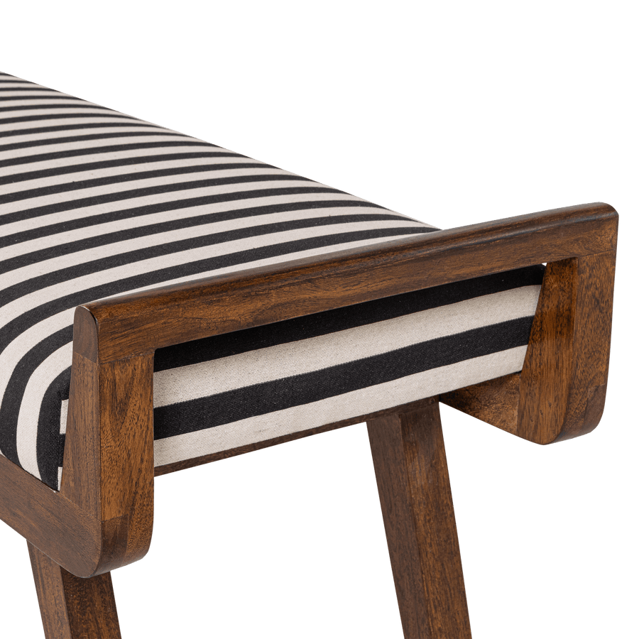 VALO BANKJE HOUT BRUIN MET STREEPSTOF ZWART/WIT
