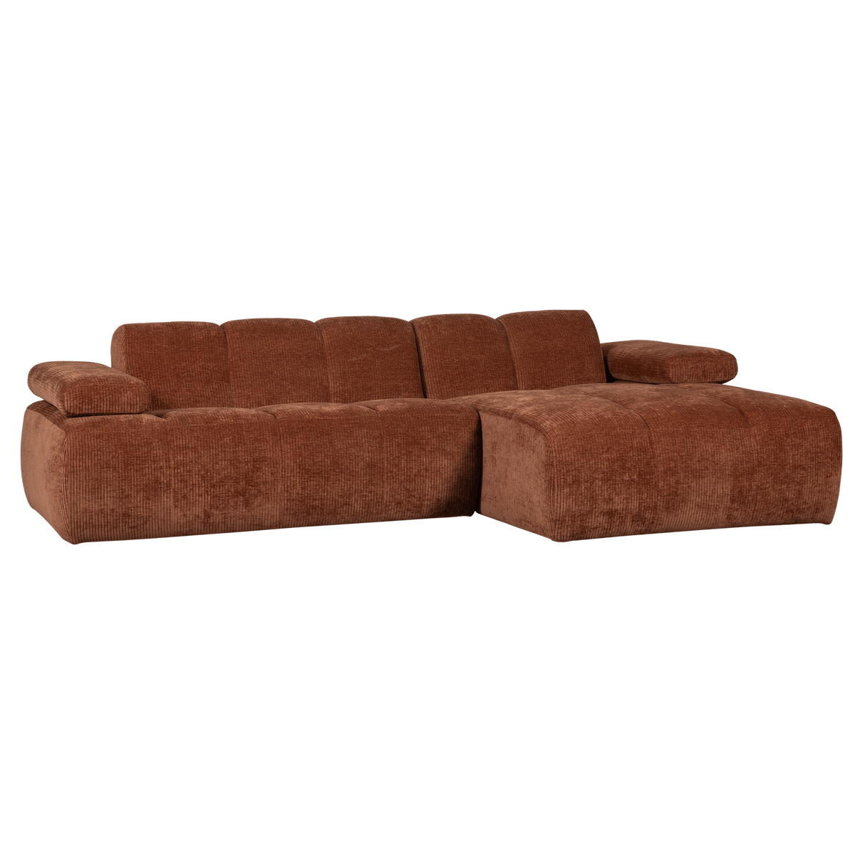 MOJO CHAISE LONGUE BANK RECHTS RIBSTOF ROESTBRUIN