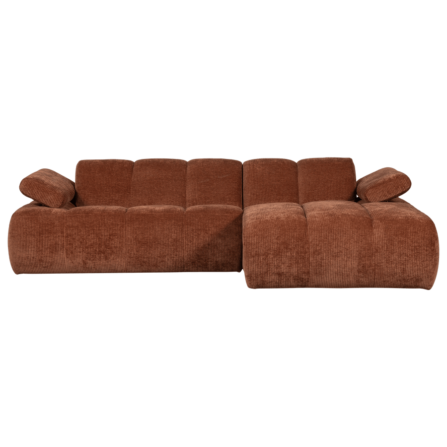 MOJO CHAISE LONGUE BANK RECHTS RIBSTOF ROESTBRUIN