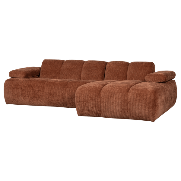 MOJO CHAISE LONGUE BANK RECHTS RIBSTOF ROESTBRUIN