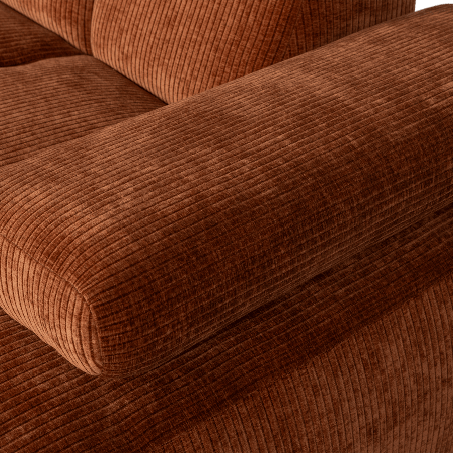 MOJO CHAISE LONGUE BANK RECHTS RIBSTOF ROESTBRUIN