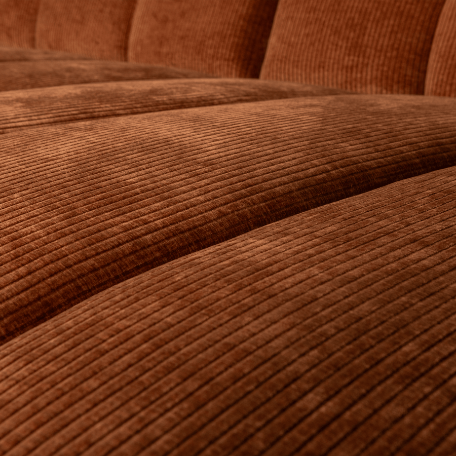 MOJO CHAISE LONGUE BANK RECHTS RIBSTOF ROESTBRUIN