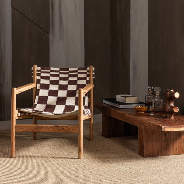 ZANO FAUTEUIL HOUT BRUIN MET KELIM ZITTING NATUREL