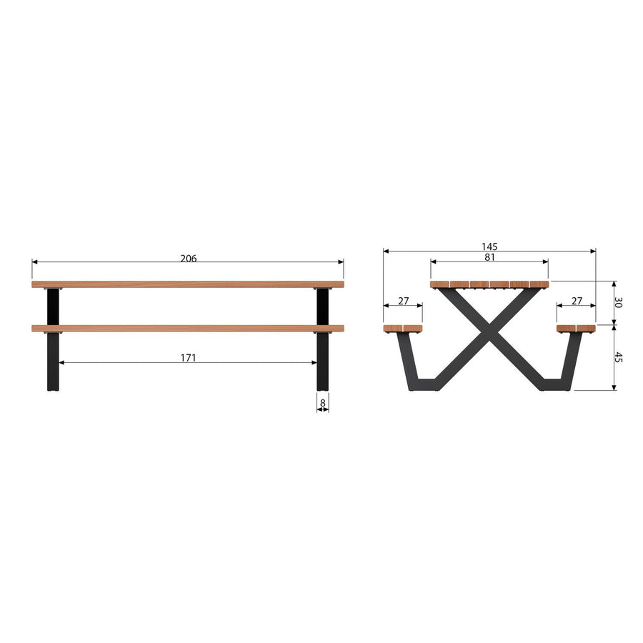 TABLO TUIN PICKNICKTAFEL AYOUS ZWART X-POOT METAAL [fsc]